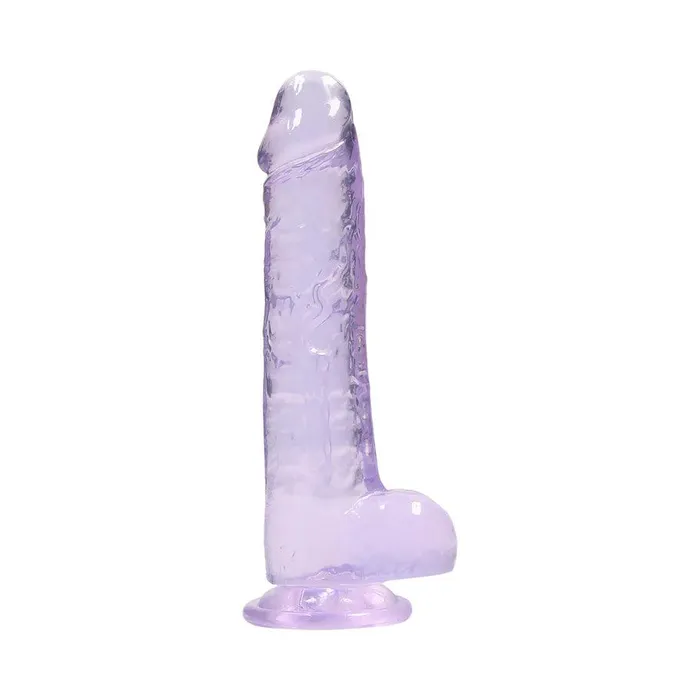 Real Rock Female Sex Toys RealRock Crystal Clear Realistic 8 in Dildo With Balls and Suction Cup