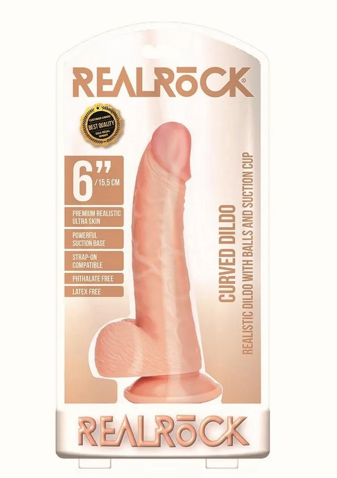 Real Rock Female Sex Toys Realrock Curved Realistic Dildo with Balls and Suction Cup