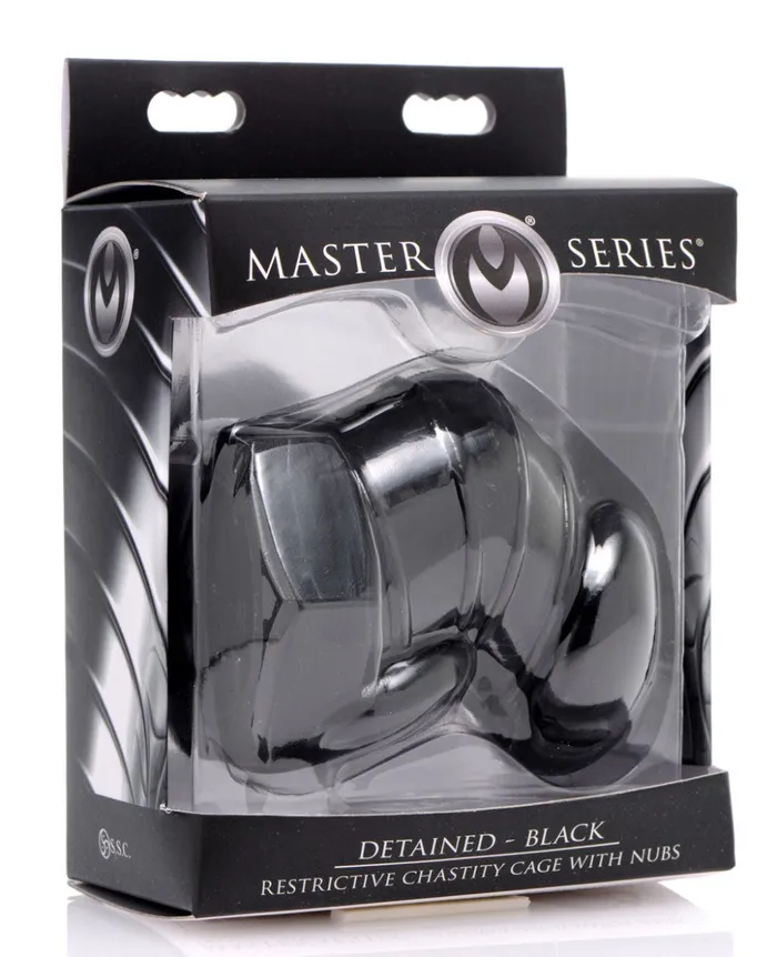 XR Brands Master Series Male Sex Toys Master Series Detained Black Restrictive Chastity Cage XR Brands Master Series Male Sex Toys Master Series Detained Black Restrictive Chastity Cage
