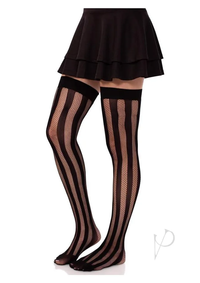 Leg Avenue Net And Opaque Striped Thigh Highs Black Anal