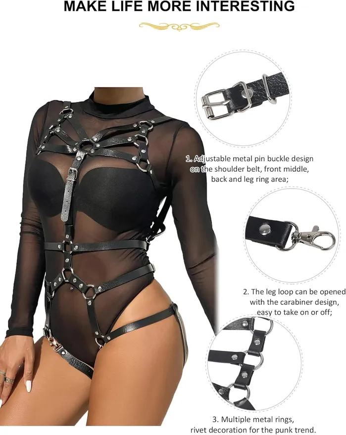 Oronova Female Sex Toys Lady Gothic Strappy Leather Body Harness with Waist Belt for Women