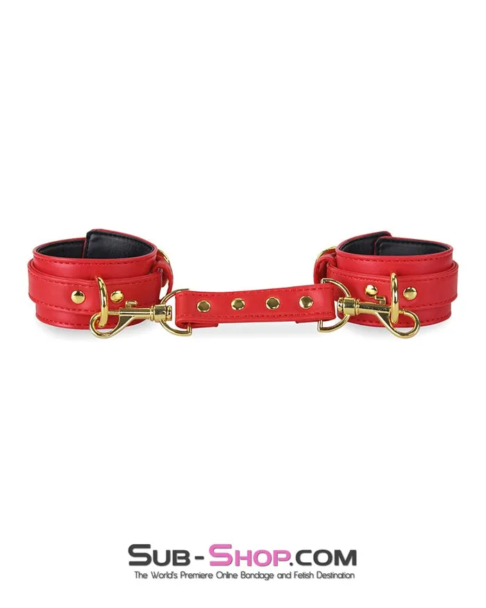7143M Red Hots Gold Standard Padded Supple Wrist Bondage Cuffs with Connector Moonwell Restraints